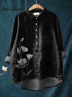 Ink And Wash Style Floral Printed Women's Casual Cotton And Linen Shirt