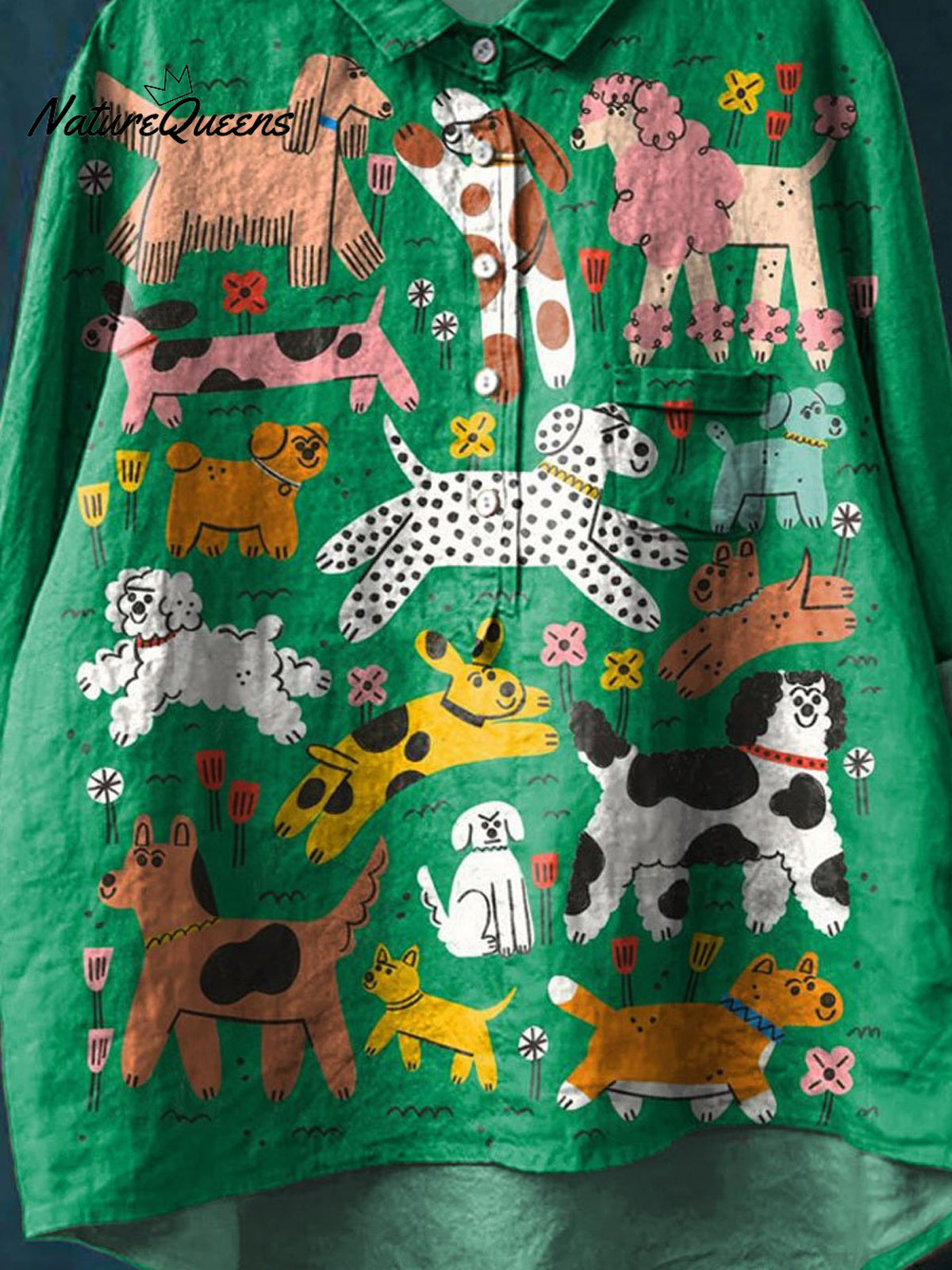 Cute Lovely Dogs Art Print Casual Cotton And Linen Shirt