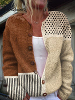 MinimalistAbstract Polka Dots Print Buttoned Cardigan Sweater