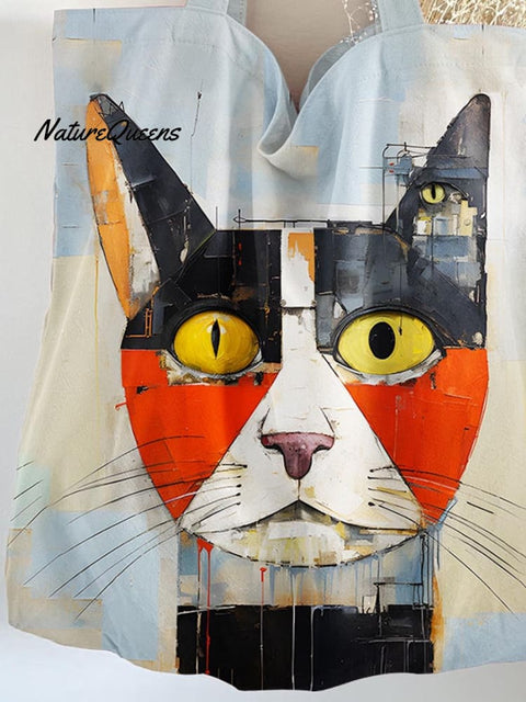 Cat Print Pattern Linen Tote Bag