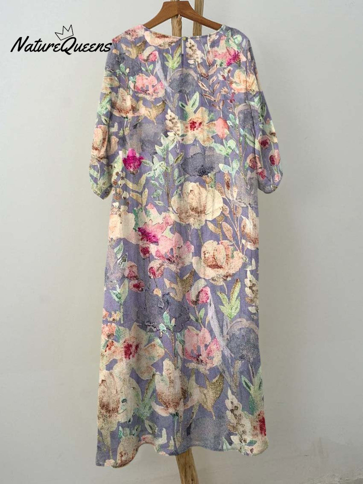 Women's Retro Purple Floral Print Pocket Cotton Dress