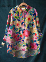 Women'sFlower Print Casual Cotton And Linen Shirt