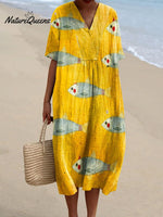 Women's Vintage Fish Art Print Flowy Dress