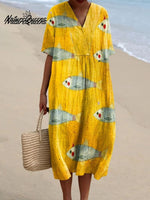 Women's Vintage Fish Art Print Casual Cotton And Linen Shirt