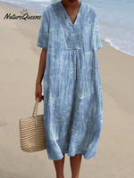 Summer Blue Sea Shell Pattern Printed Women’s Flowy Dress / S