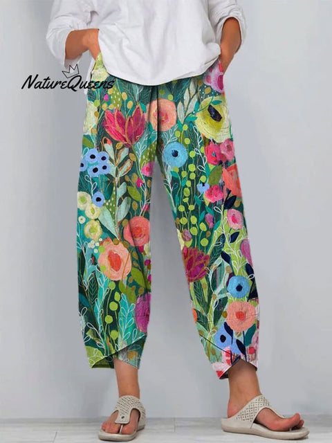 Women's Art Printed Cotton And Linen Casual Pants