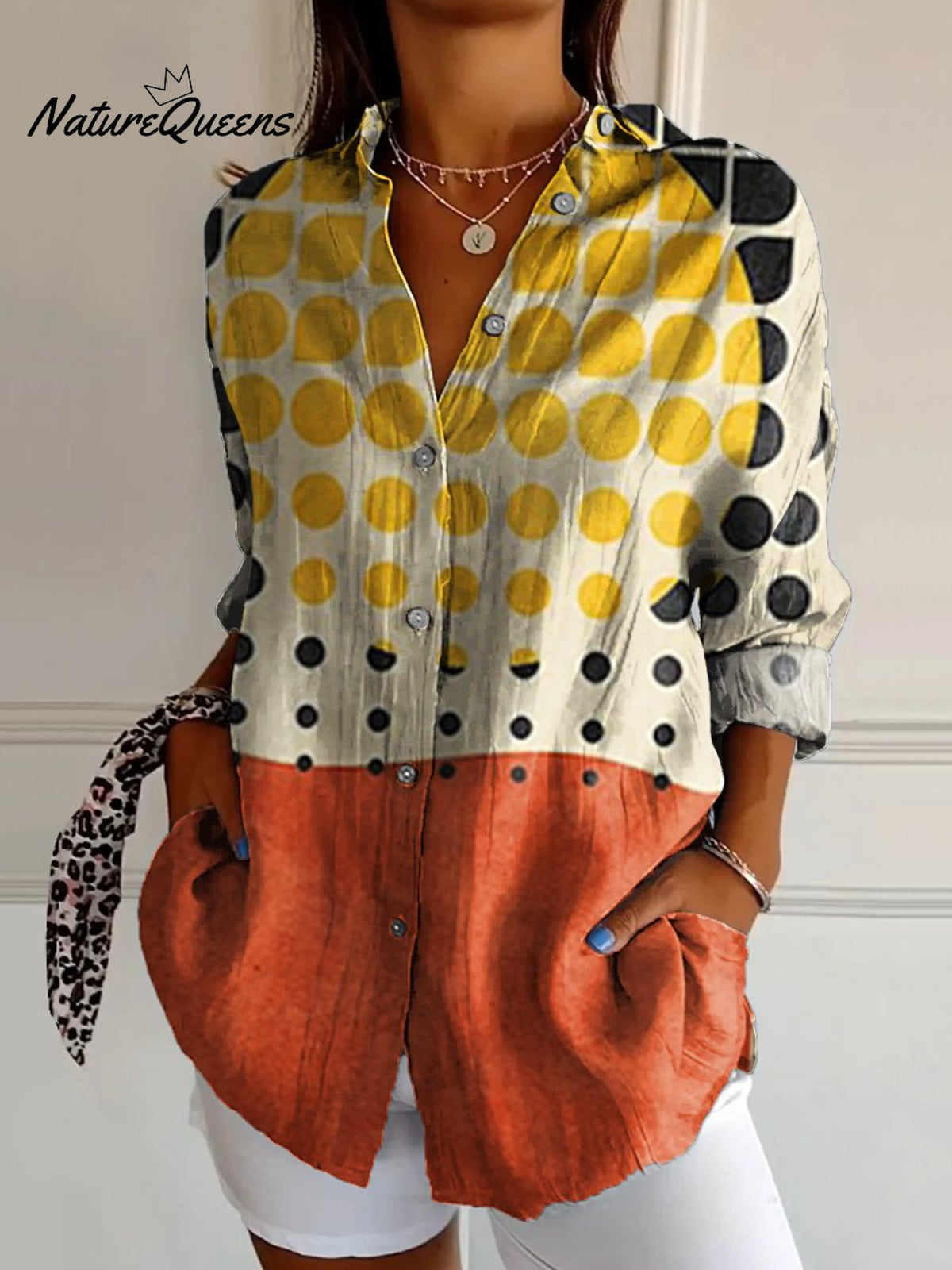 Women's Gradient Dots Print Casual Cotton Shirt