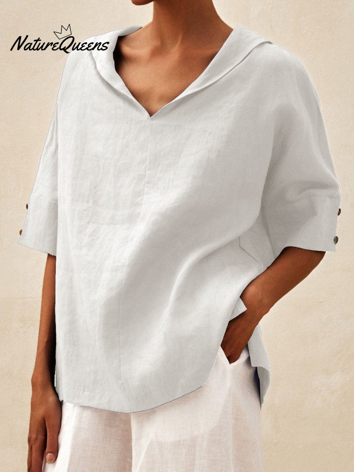 Women’s Casual Linen V-Neck Shirt White / S