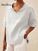 Women’s Casual Linen V-Neck Shirt White / S