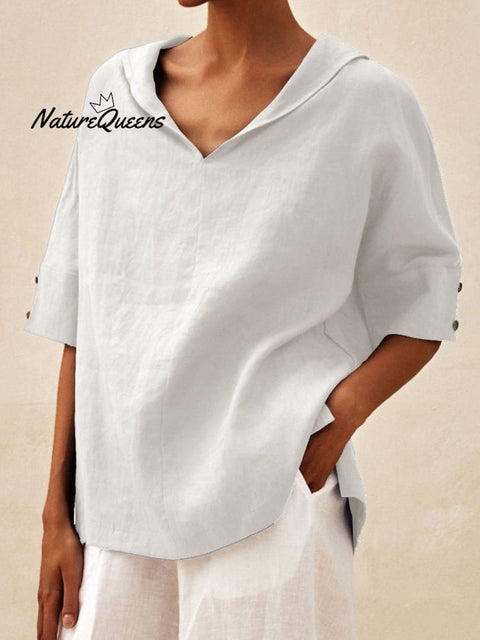 Women’s Casual Linen V-Neck Shirt White / S