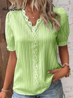 Women's Hollow Short Sleeve European and American Dress Shirt