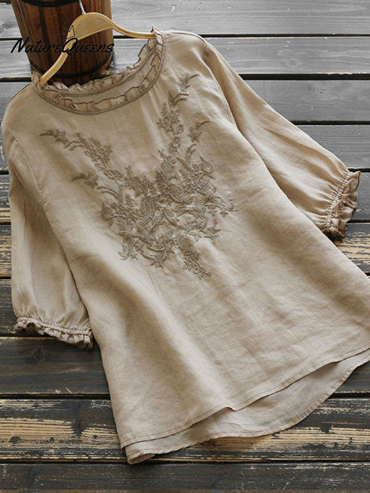 Women’s Embroidery Casual Top Apricot / M
