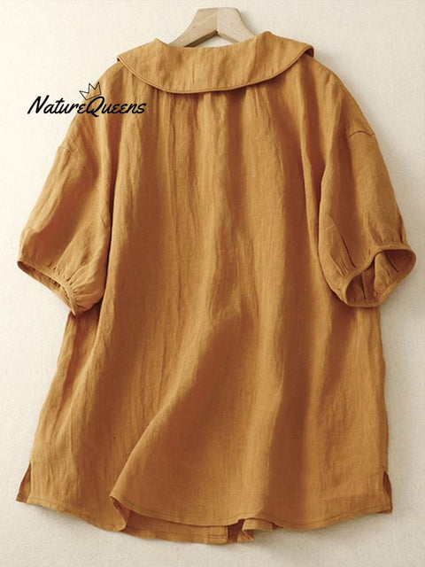Cotton Linen Solid Color Casual Top