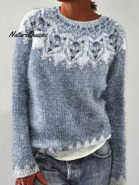Retro Art Print Casual Pullover Sweater