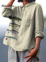 Women's Fish Print Casual Cotton And Linen Shirt