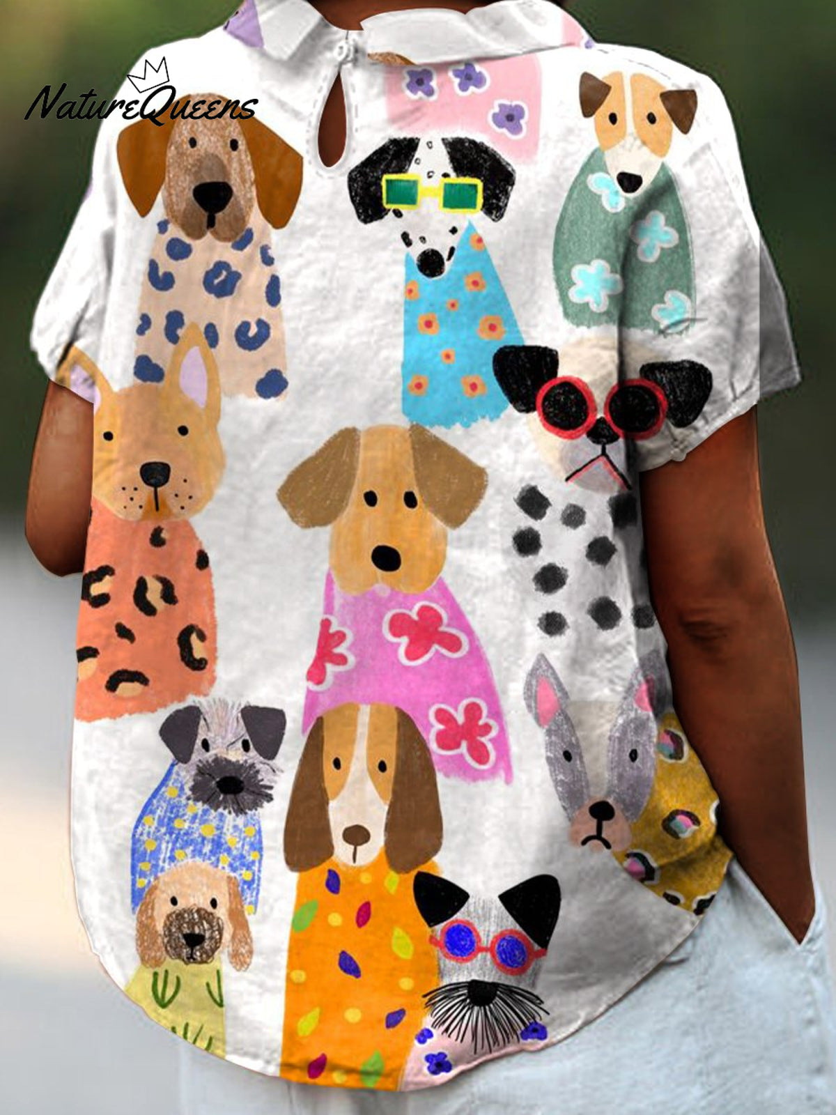 Women's Colorful Cartoon Puppy Print Casual Cotton And Linen Shirt