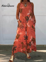 Women's ART Print Casual 100% Cotton Wide Leg Jumpsuit