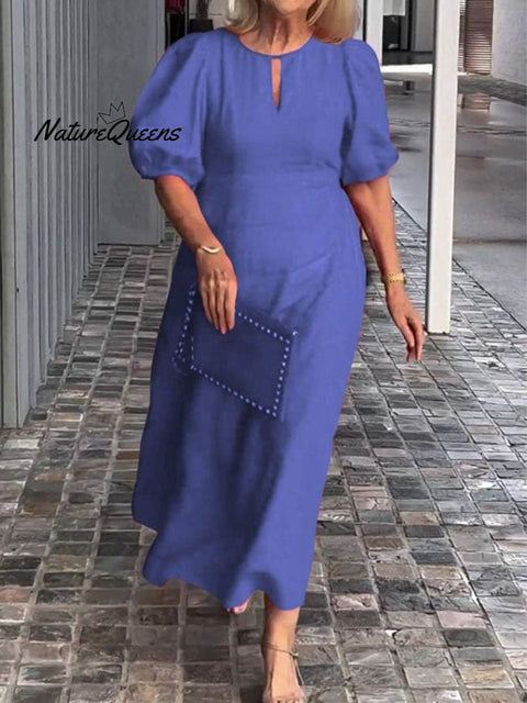 Women's Solid Color Loose Elegant Casual Puff Sleeves Dress