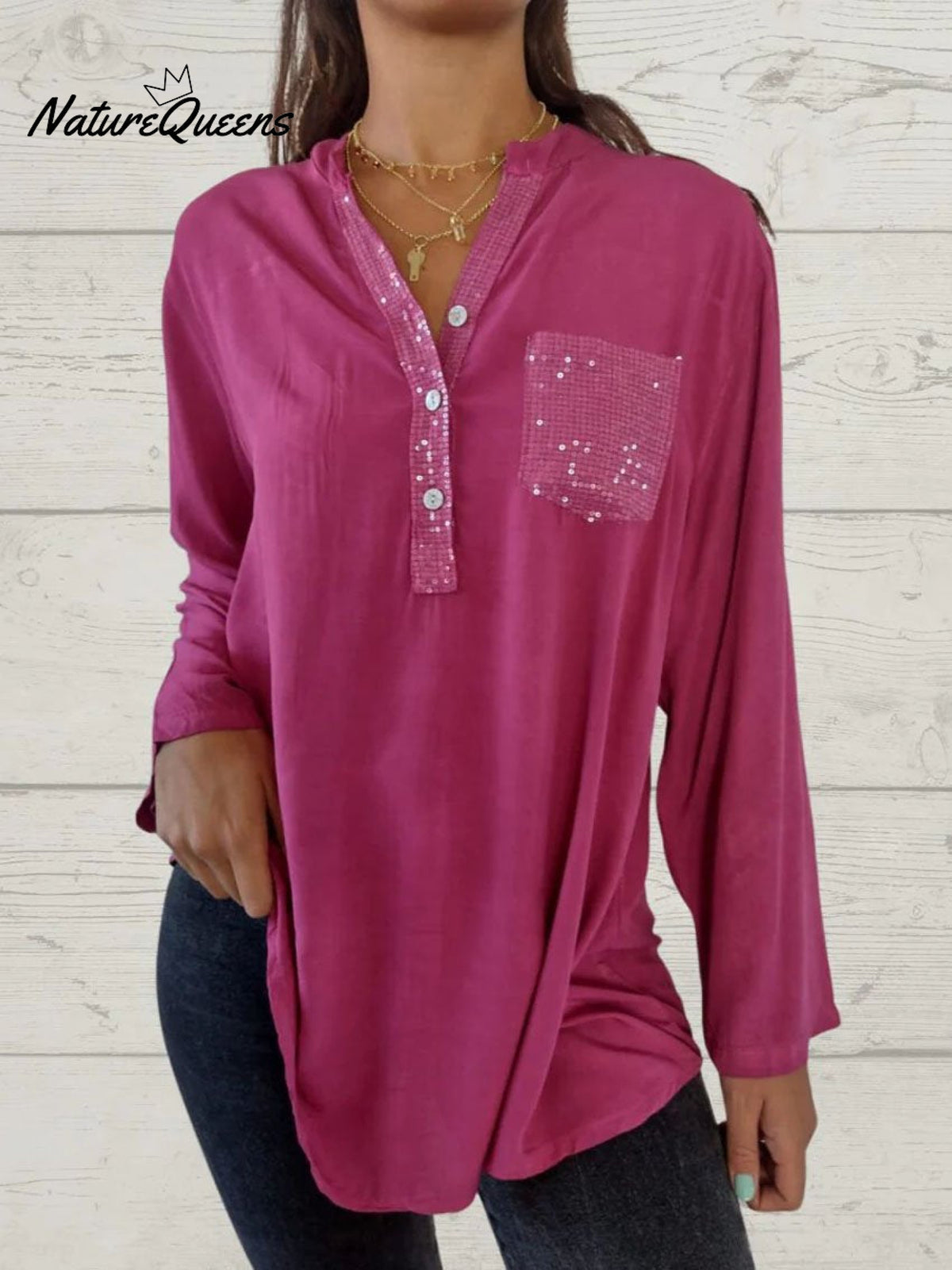 Women’s Casual Sequin Patchwork Shirt