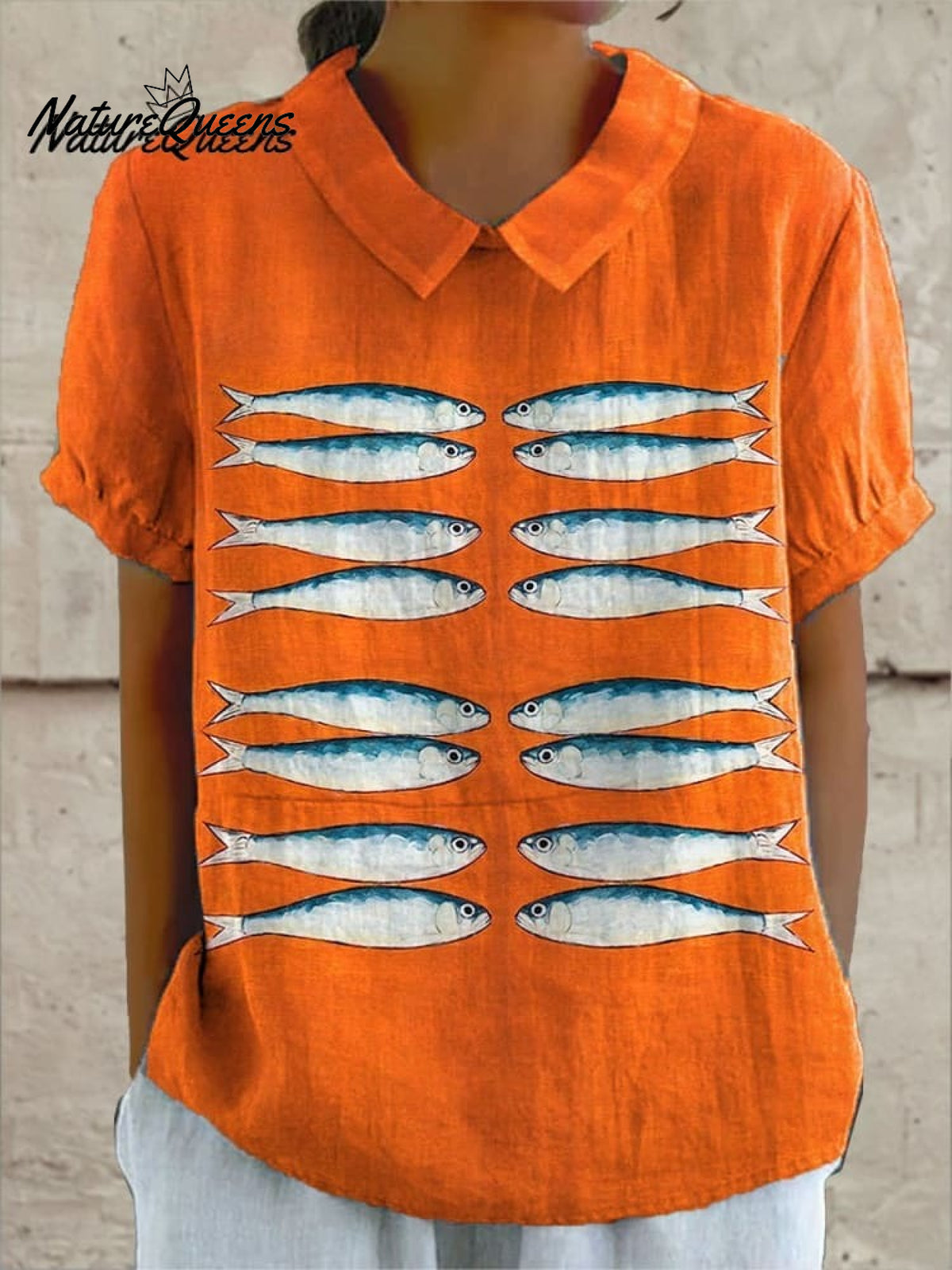 Women's Vintage Fish Art Print Casual Cotton And Linen Shirt