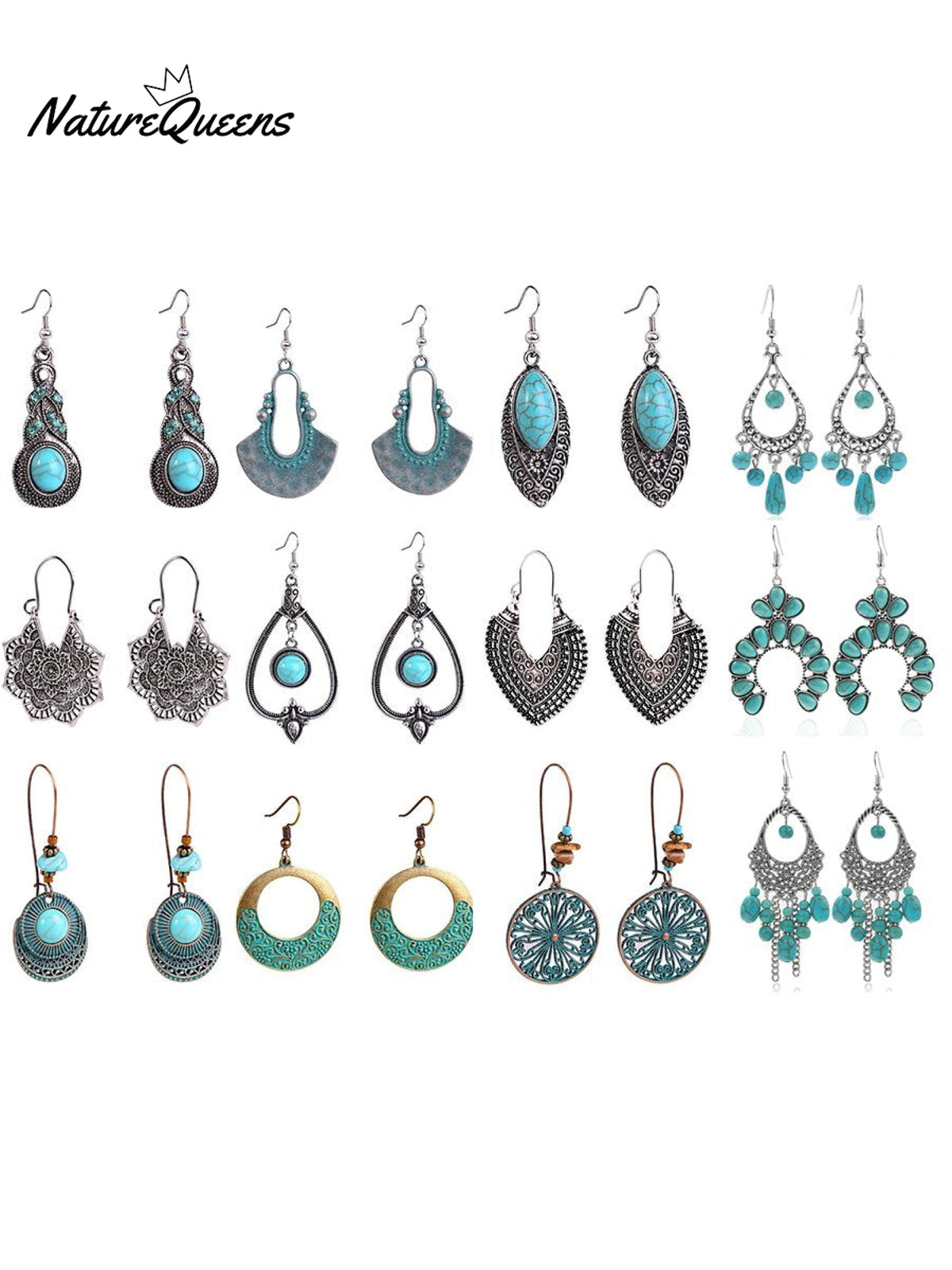 Boho Vintage Earrings 12Pairs / Onesize