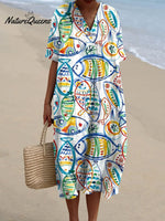 Women's Fish Art Print Flowy Dress