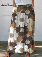 Countryside Patchwork Floral Pattern Printed Women’s Linen Pocket Skirt