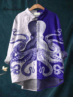 Women'sOctopusArt Print Casual Cotton And Linen Shirt