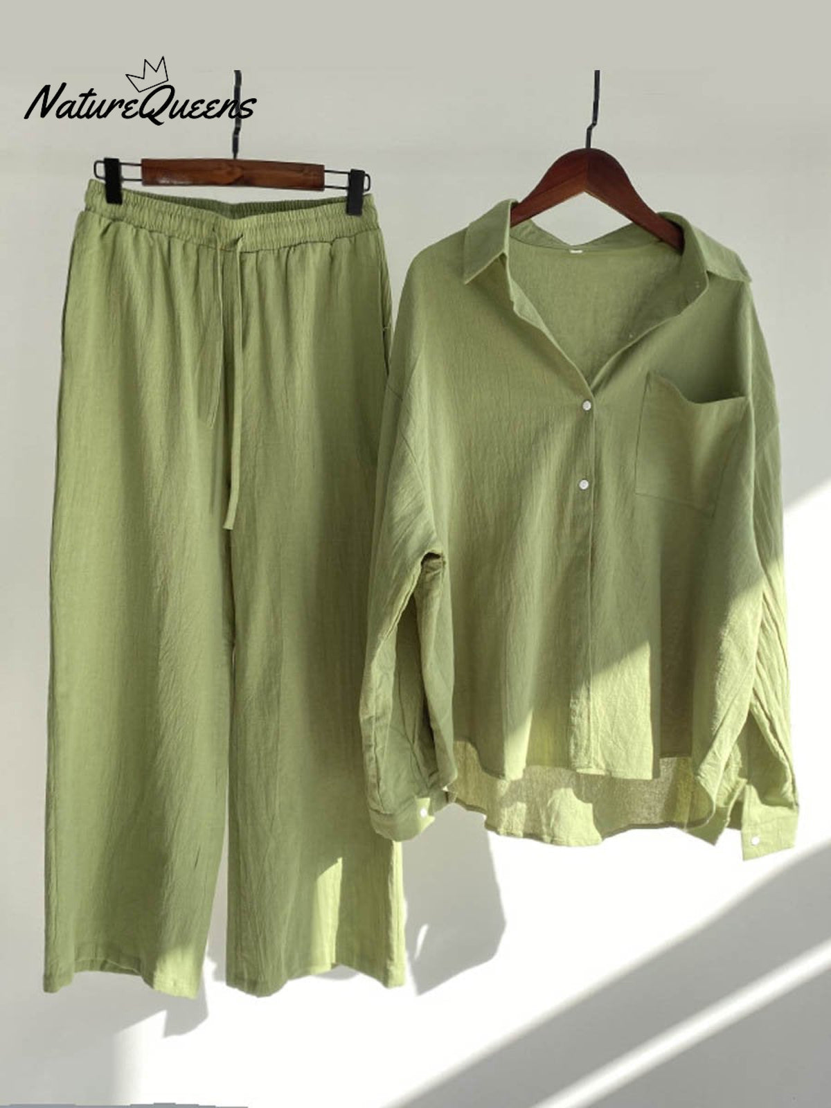 Women's Solid Color Loose Elegant High Waist Casual Cotton And Linen Suit