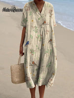 Boughs And Robin Birds Pattern Printed Women's Casual Cotton And Linen Shirt