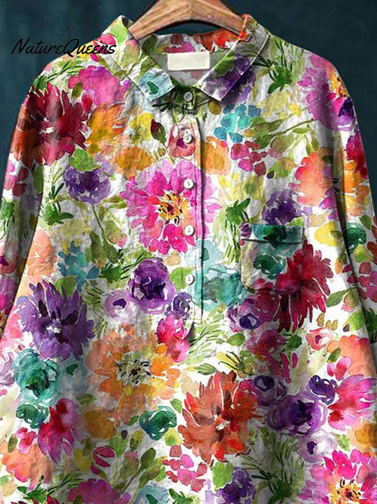 Lovely Watercolor Summer Floral Printed Women's Casual Cotton And Linen Shirt