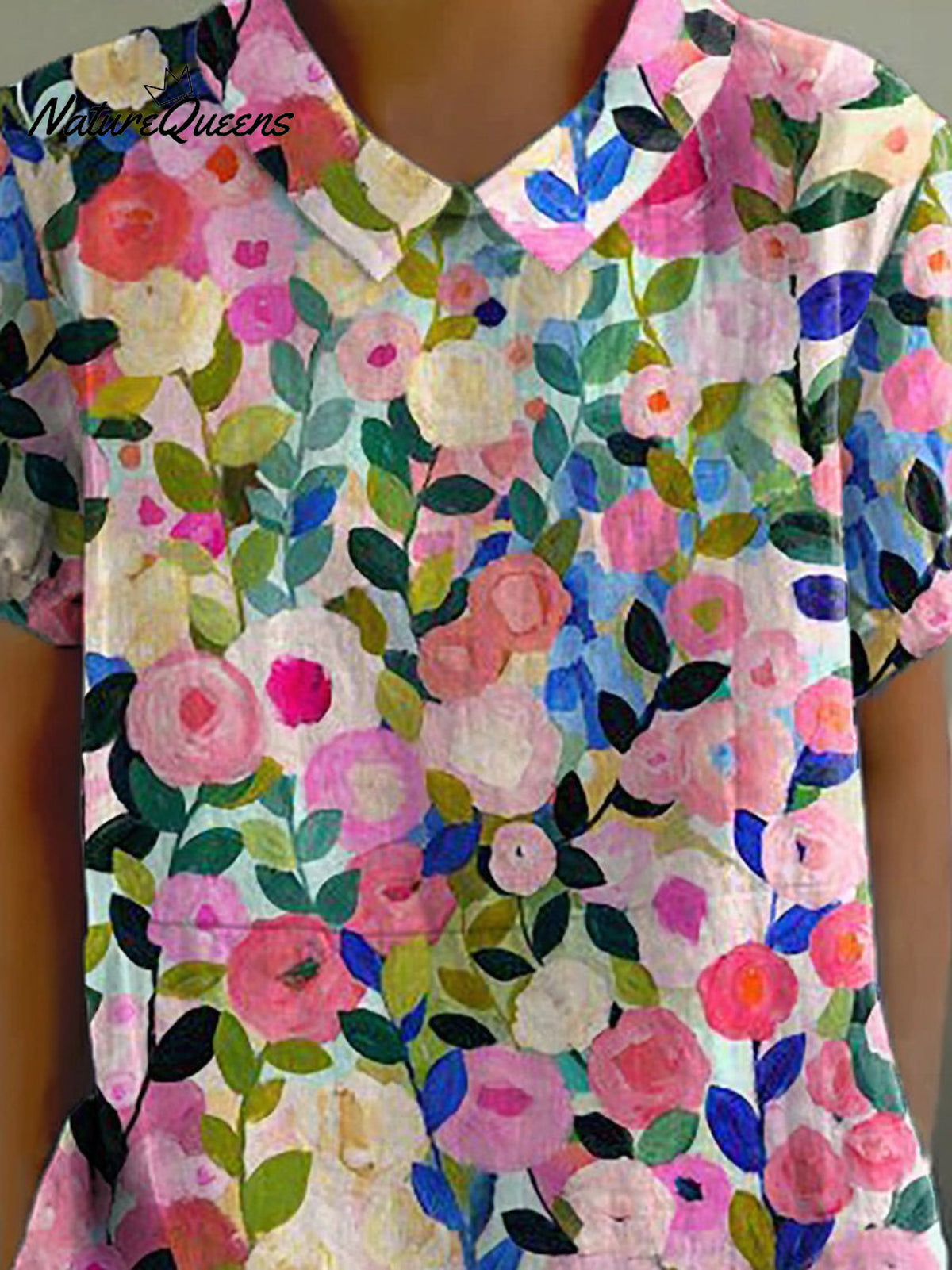 Colorful Spring Floral Garden Printed Women's Casual Cotton And Linen Shirt