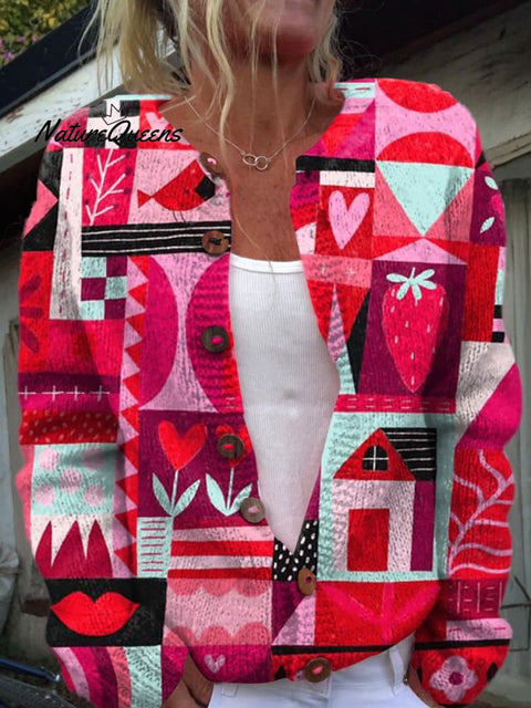 Lovely Cartoon Pattern Printed Buttoned Cardigan Sweater