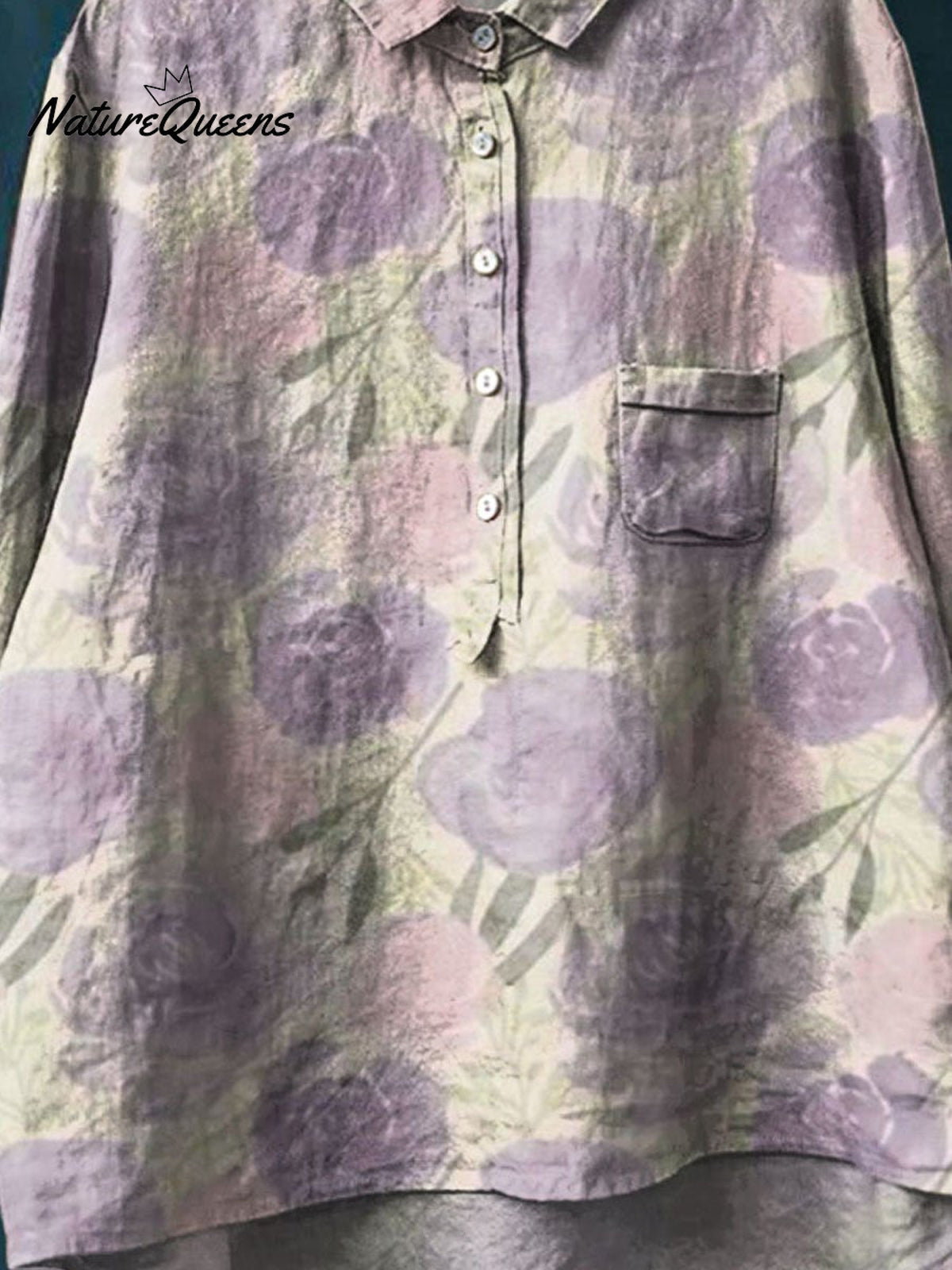 Women's Vintage Floral Art Print Casual Cotton And Linen Shirt