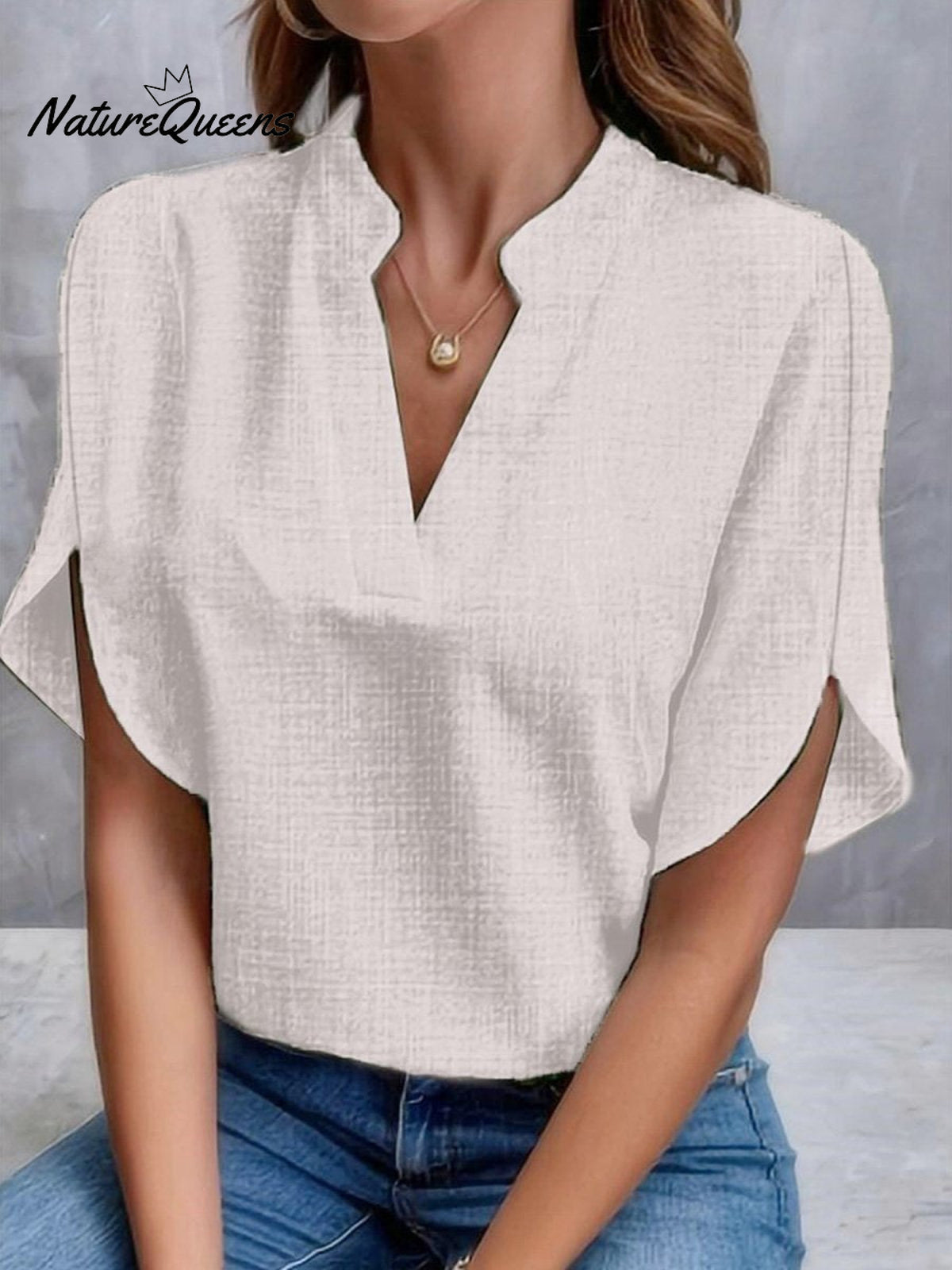 Women’s Summer Solid Colour V - Neck Loose Linen Shirt White / S