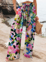 Colorful Spring Floral Garden Printed Women's Casual Cotton And Linen Shirt