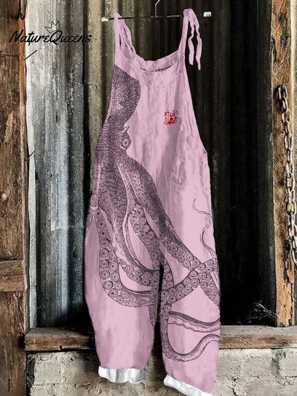 Women'sOctopus ArtPrint Casual 100% Cotton Wide Leg Jumpsuit