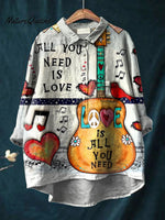 All You Need Is Love Art Print Casual Cotton And Linen Shirt