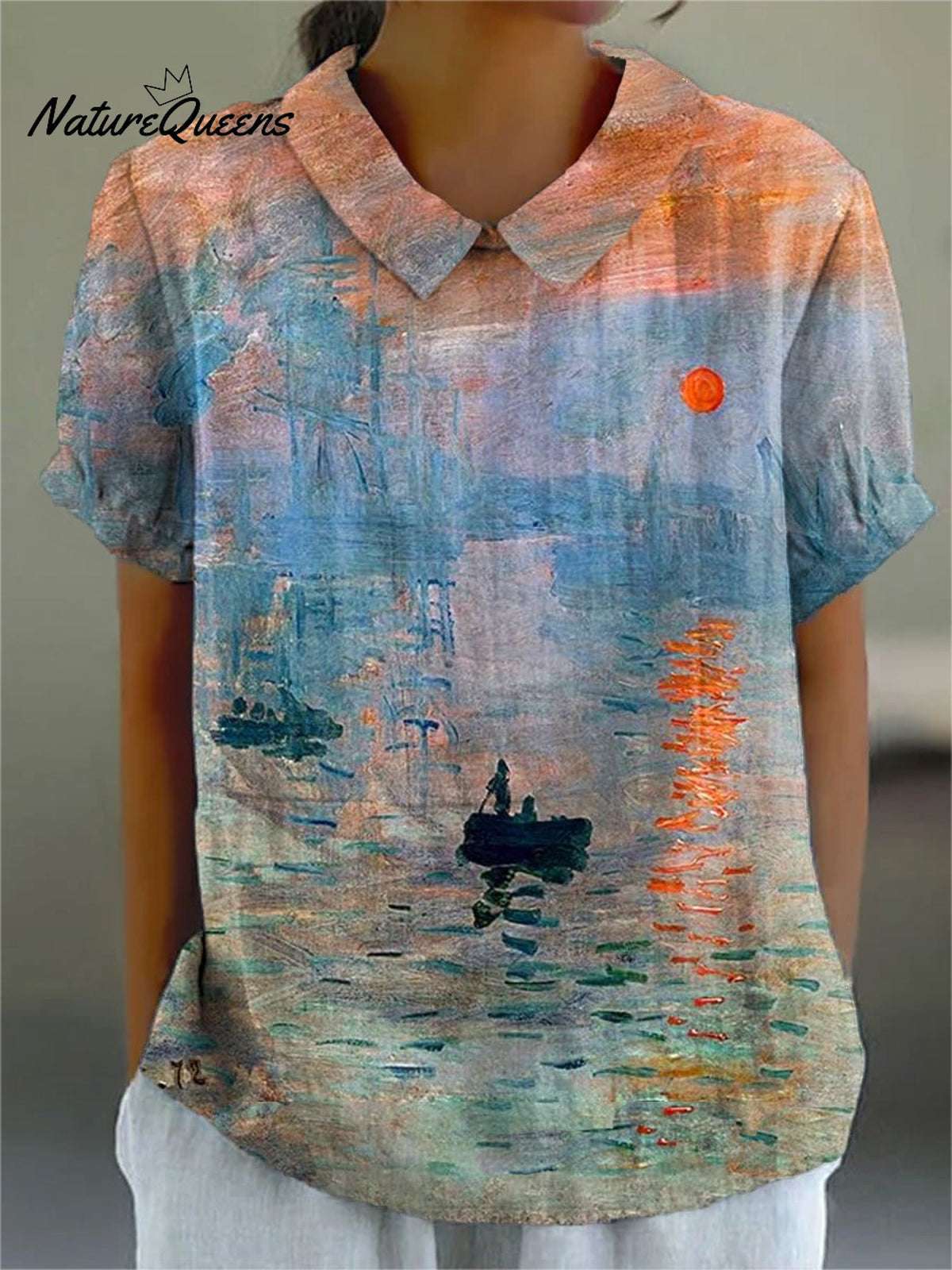 Women's Oil Painting Art Print Casual Cotton And Linen Shirt