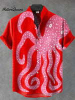 Vintage Octopus Art Print Casual 100% Cotton Shirt