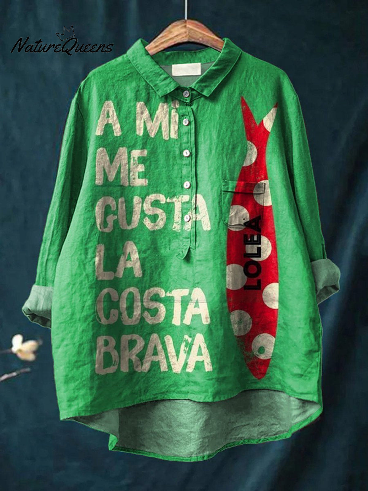 Sardine Fish Art Printed Women's Casual Cotton And Linen Shirt