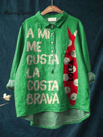 Sardine Fish Art Printed Women's Casual Cotton And Linen Shirt