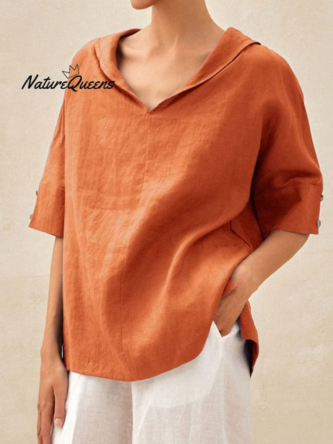 Women’s Casual Linen V-Neck Shirt Orange / S