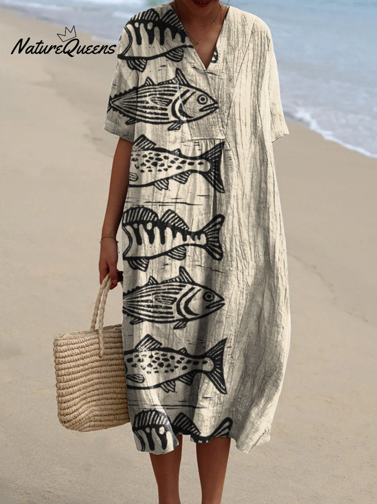 Sea Fish Art Printed Women's Flowy Dress