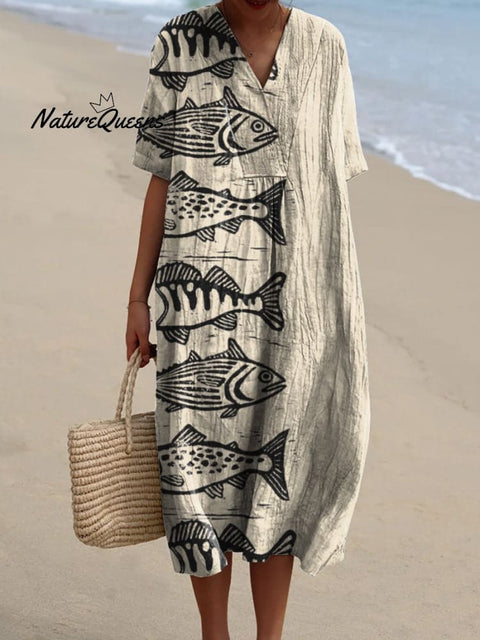 Sea Fish Art Printed Women's Flowy Dress