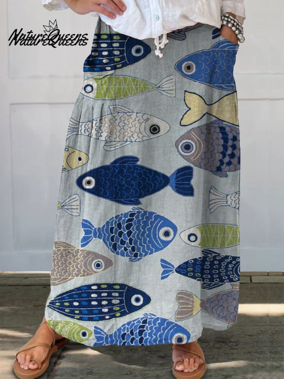 Women's Vintage Lovely Fish Art Print Flowy Dress