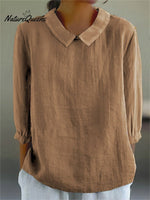 Women’s Solid Color Casual Cotton And Linen 3/4 Sleeve Shirt Khaki / S