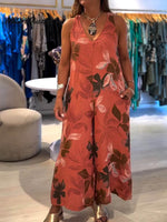 Women's ART Print Casual 100% Cotton Wide Leg Jumpsuit