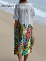 Women's Vintage Fish Art Print Flowy Dress