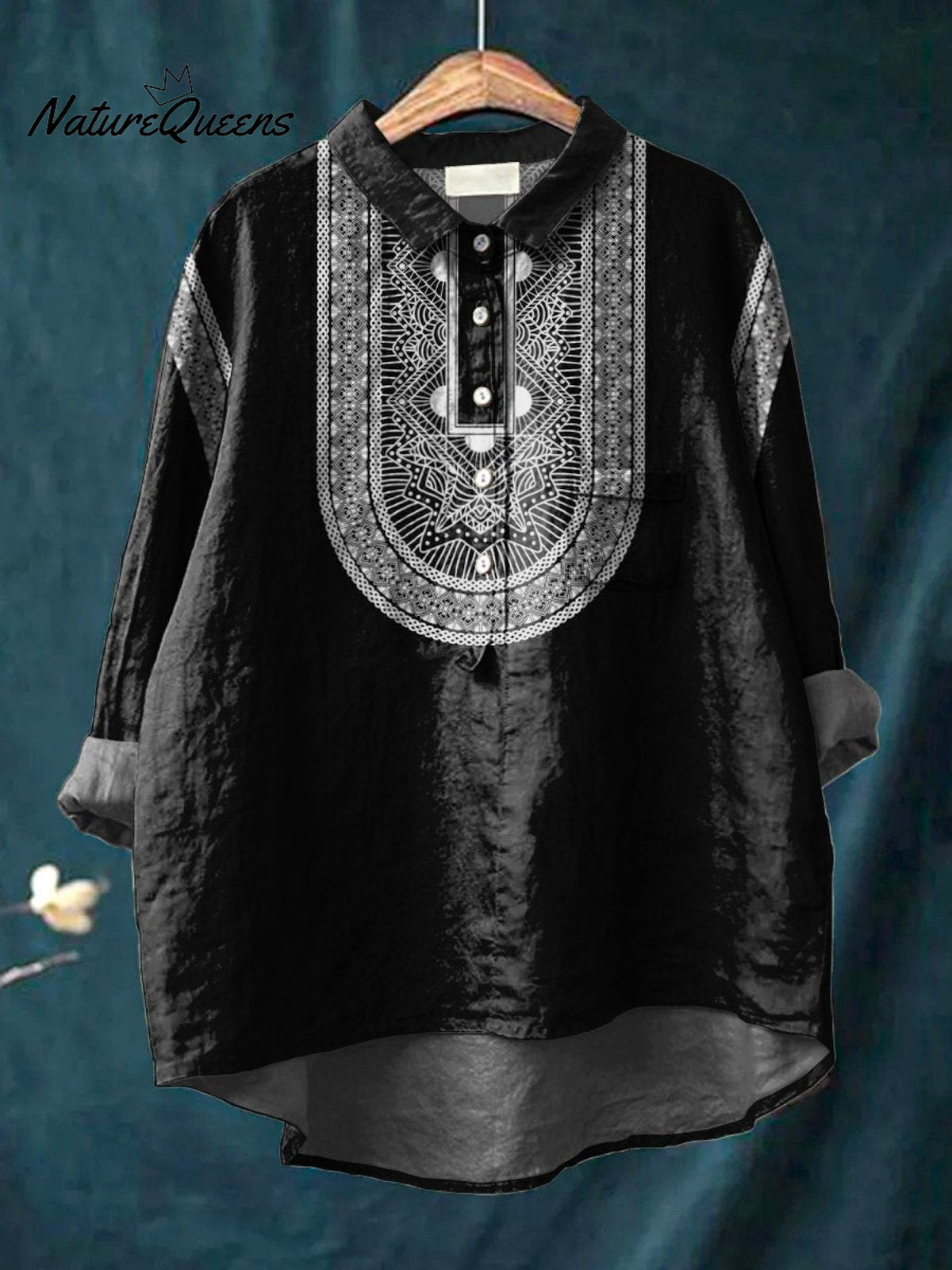 Ethnic Style Geometric Pattern Printed Women's Casual Cotton And Linen Shirt